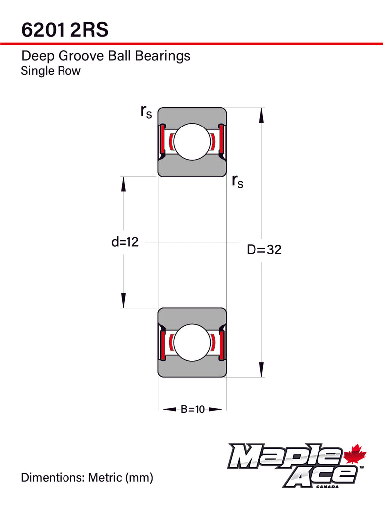 6201-2RS Ball Bearing Premium Rubber Sealed 12x32x10mm