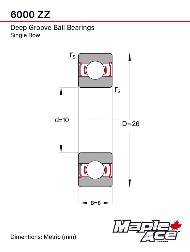 6000-ZZ Ball Bearing Premium Metal Shielded 10x26x8mm