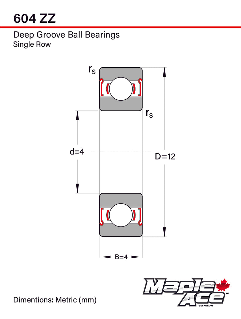 604-ZZ Ball Bearing Supreme Metal Shielded 4x12x4mm