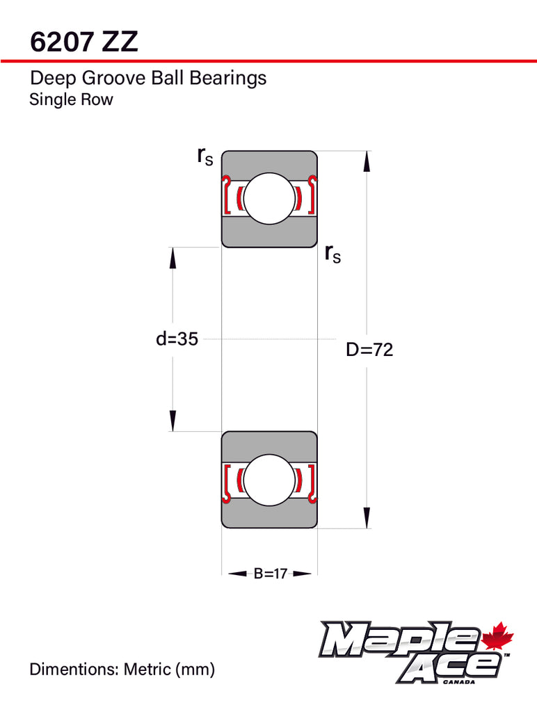 6207-ZZ Ball Bearing Supreme Metal Shielded 35x72x17mm 6207 ZZ