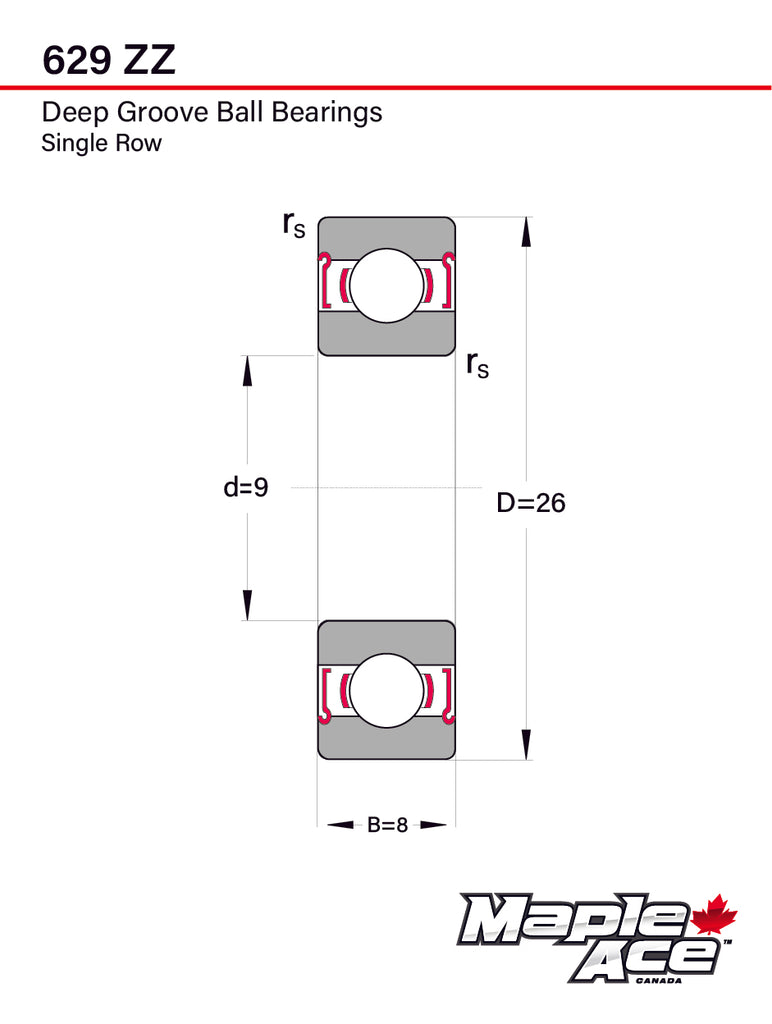 629-ZZ Ball Bearing 9x26x8mm 629 ZZ Metal Shielded