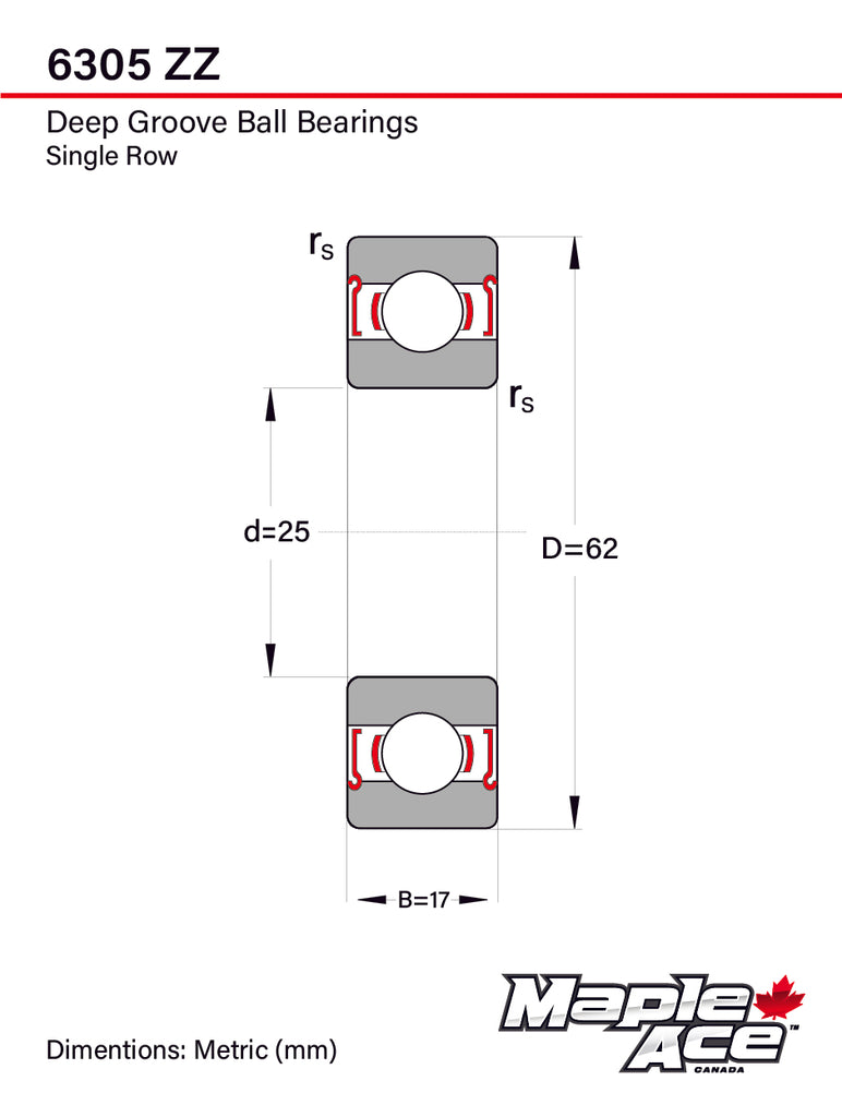 6305-ZZ Ball Bearing 25x62x17mm 6305 ZZ Metal Shielded