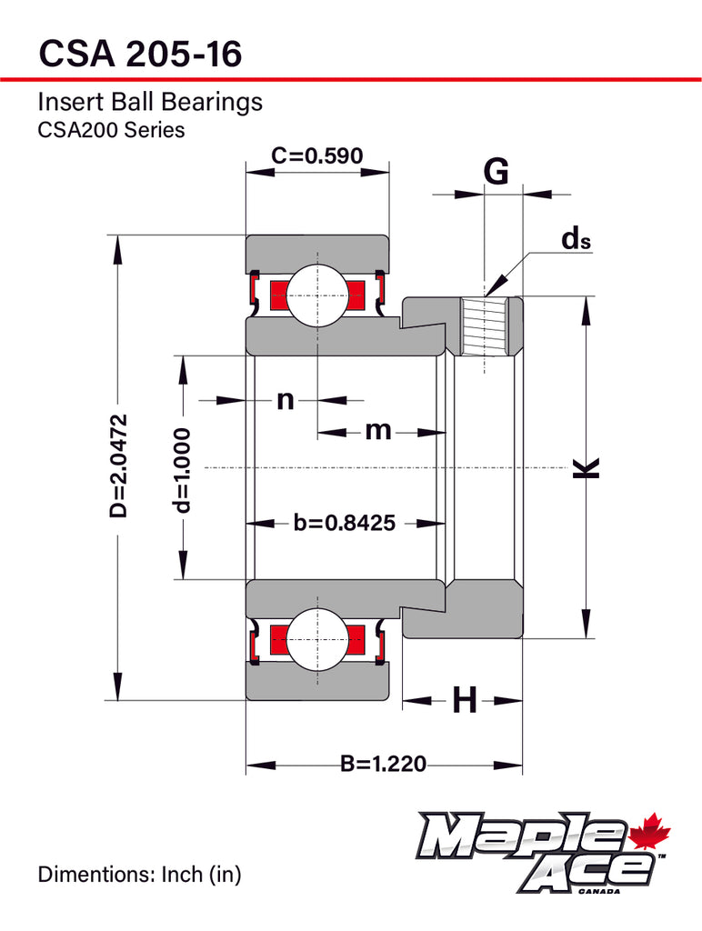 CSA205-16 Insert Bearing 1in Bore Cylindrical OD w/Eccentric Locking Collar