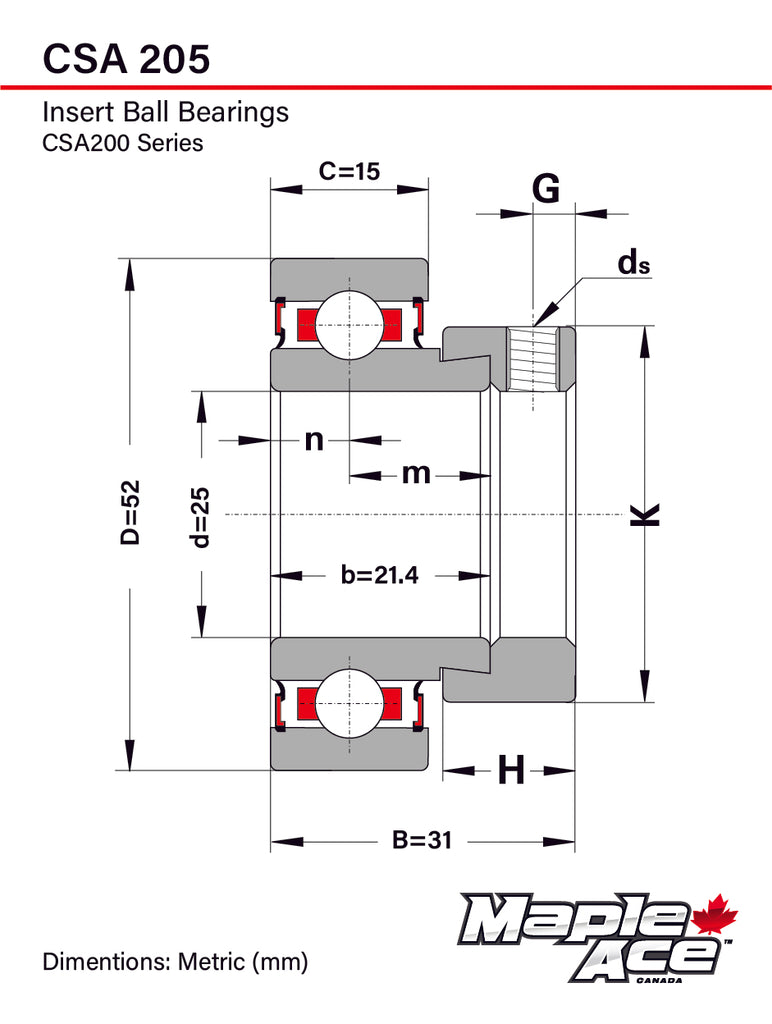 CSA205 Insert Bearing 25mm Bore, Cylindrical OD, Eccentric Lock Collar