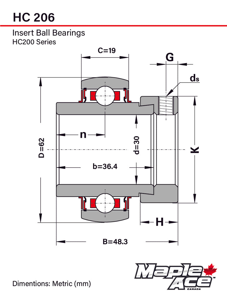 HC206, NA206 30mm Bore Insert Bearing Re-lube w/Eccentric Locking Collar