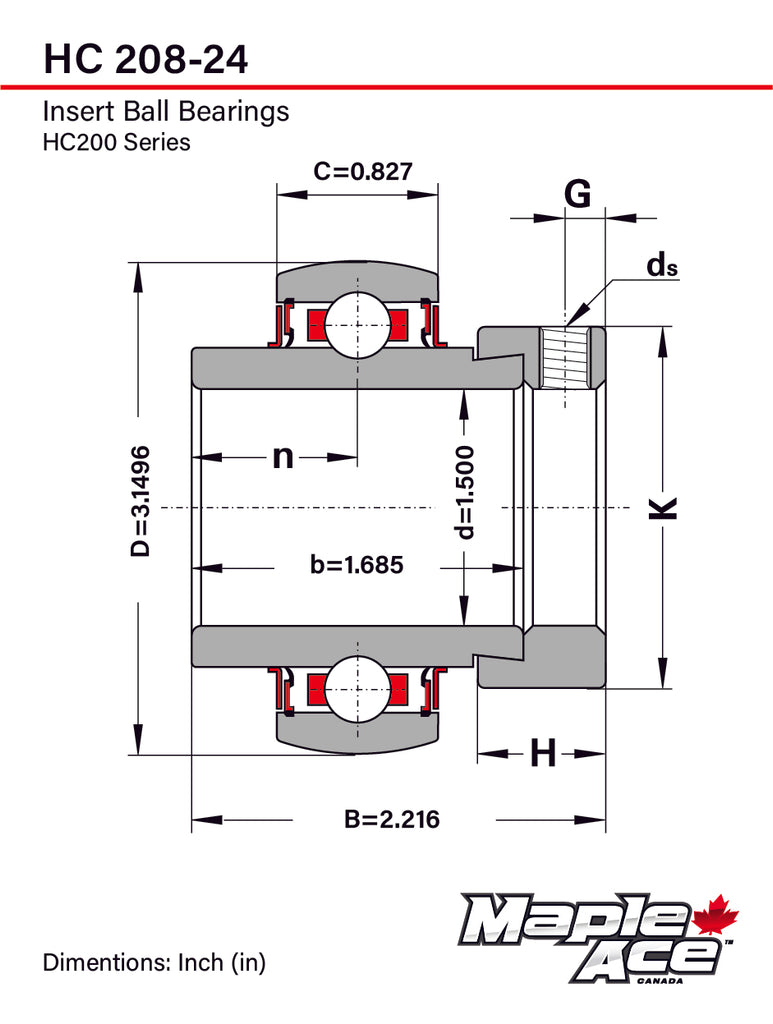 HC208-24, NA208-24 Insert Bearing 1-1/2in Re-lube w/Eccentric Locking Collar