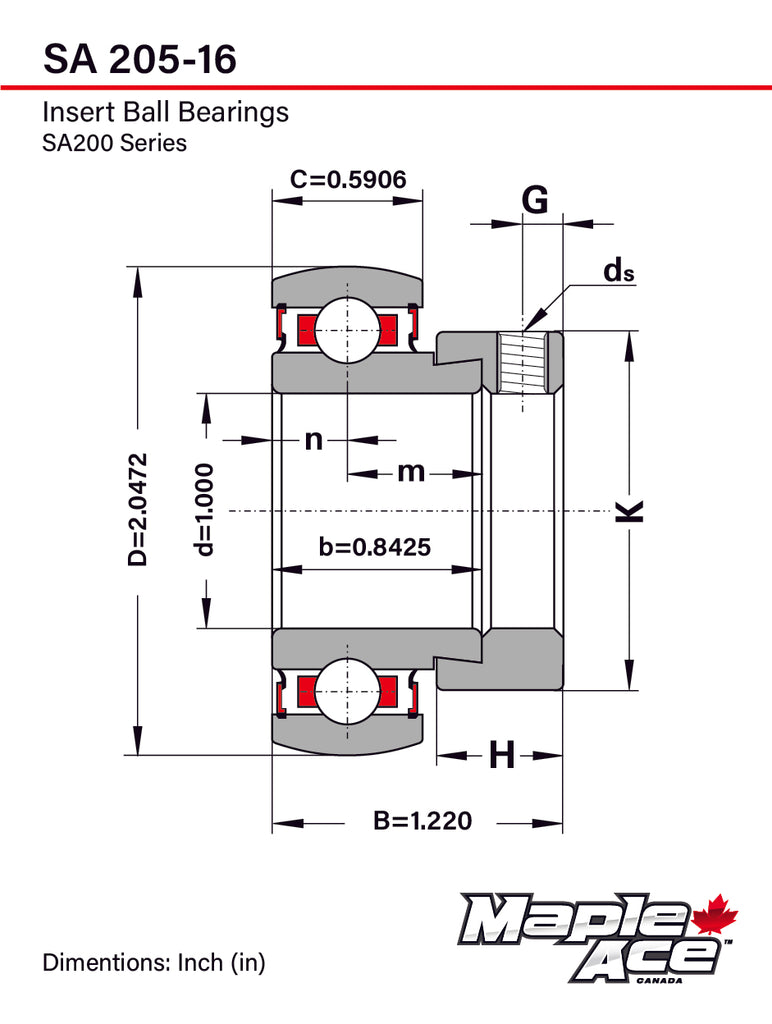 SA205-16G Insert Bearing 1in Bore Re-lube w/Eccentric Locking Collar