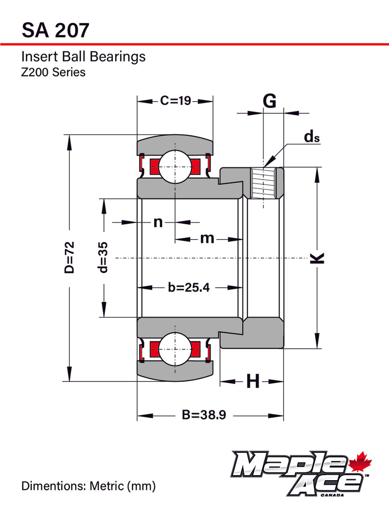 SA207 Insert Bearing 35mm Bore, Spherical OD Eccentric Lock Collar, No Lube Hole