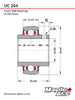 UC204 20mm Bore Insert Bearing Spherical OD Re-lube w/Set Screws