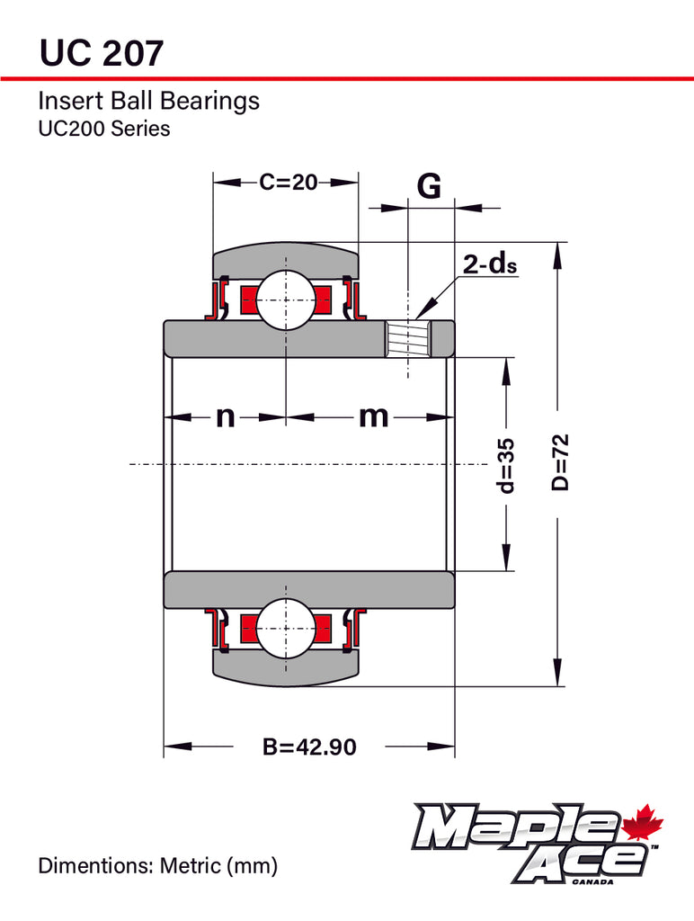 UC207 Insert Bearing 35mm Bore, Spherical OD, R3 Seal, Set Screws, Lube Hole