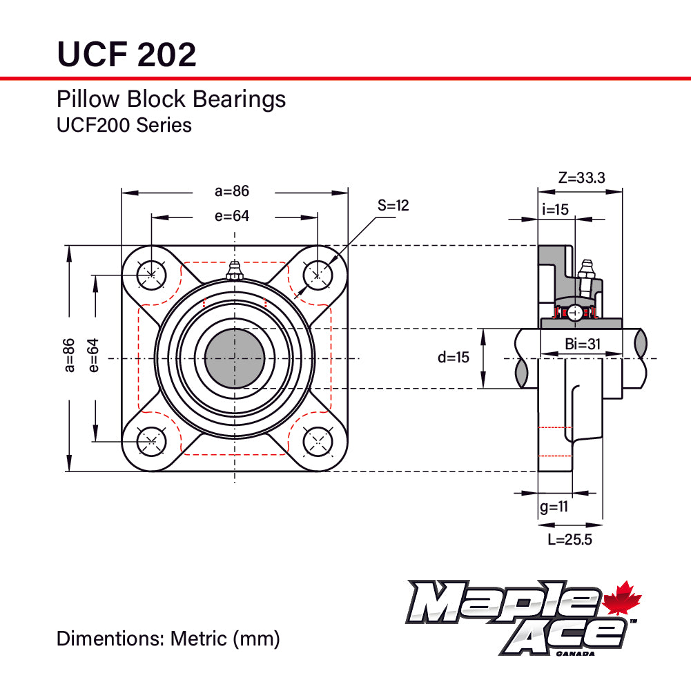 UCF202 15mm Bore R3 Triple-Lip Seal Flange Bearing 4-Bolt Solid