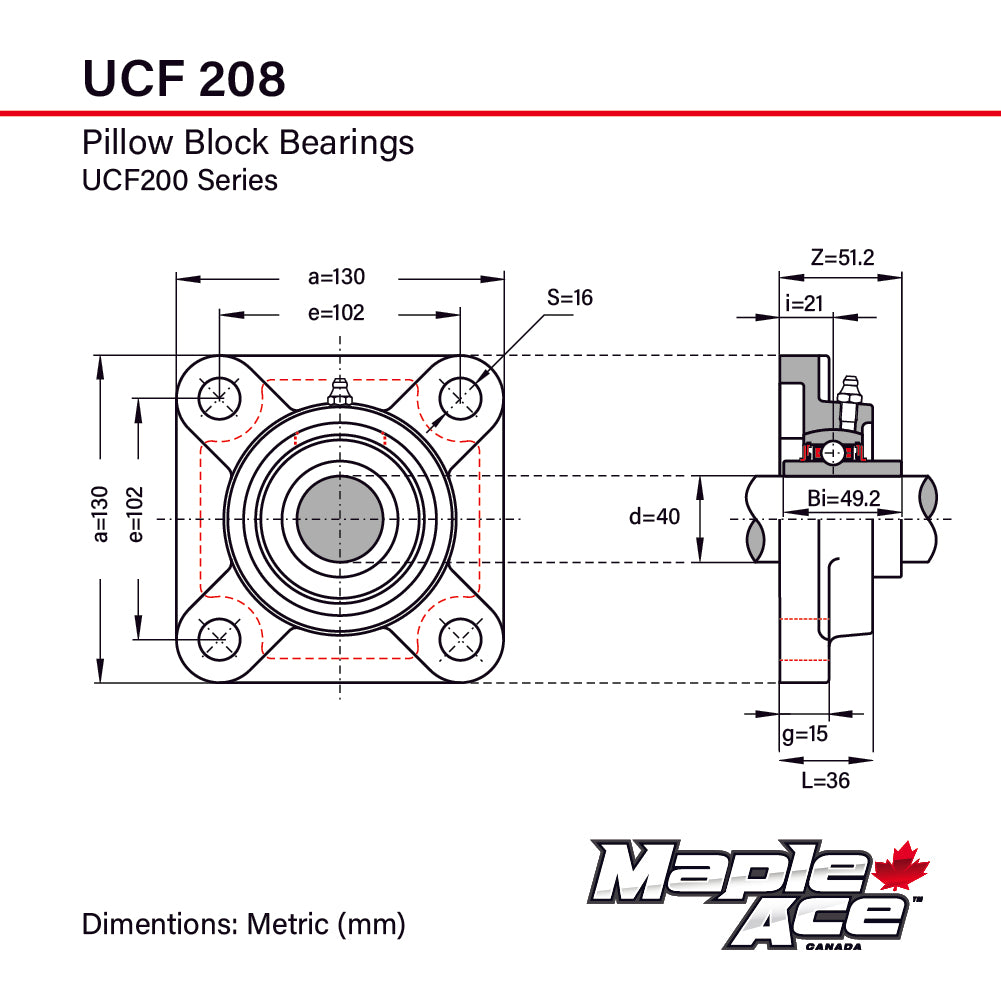 UCF208 40mm Bore Flange Bearing 4-Bolt Solid