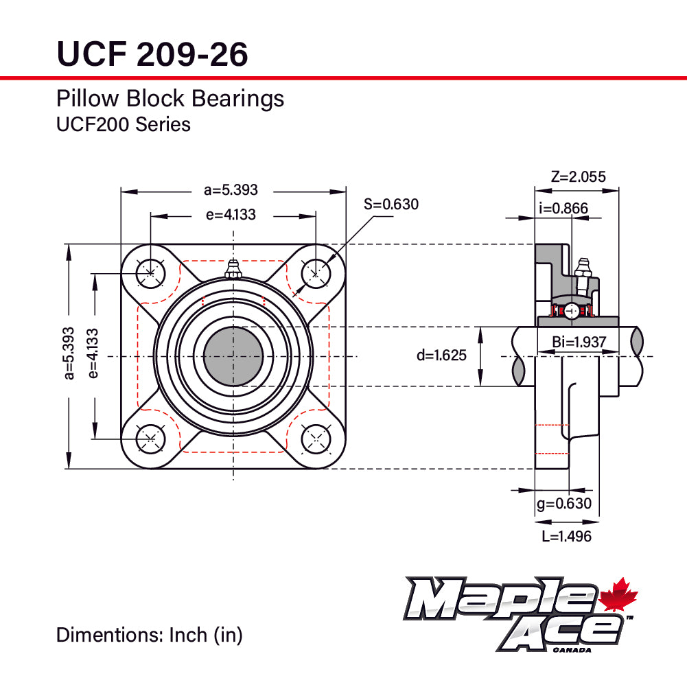 UCF209-26 Flange Bearing 1-5/8in Bore 4-Bolt Solid