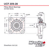 UCF209-28 Flange Bearing 1-3/4in Bore, 4-Bolt Self-Aligning, Solid Base