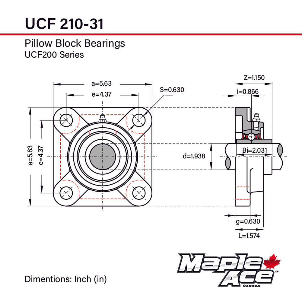 UCF210-31 Flange Bearing 1-15/16in Bore 4-Bolt Solid