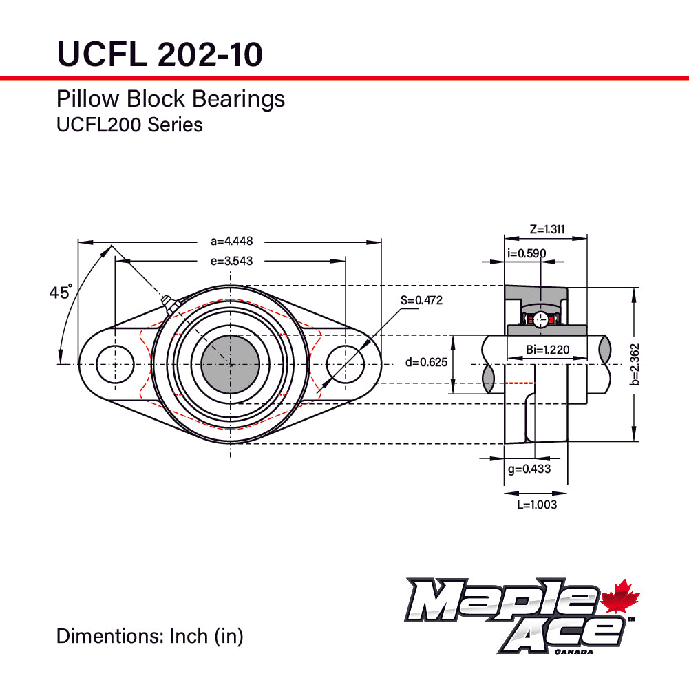 UCFL202-10 Flange Bearing 5/8in Bore, Oval 2-Bolt Self-Aligning, Solid Base