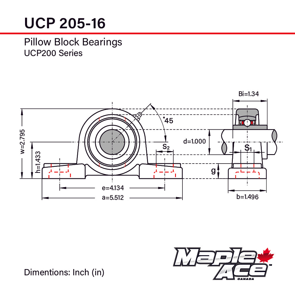 UCP205-16 R3 Triple-Lip Seal Pillow Block Bearing 1in Bore 2-Bolt Solid