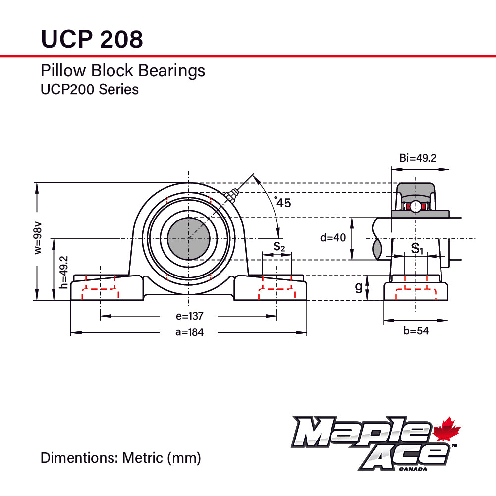 UCP208 40mm R3 Triple-Lip Seal Pillow Block Bearing 2-Bolt Solid