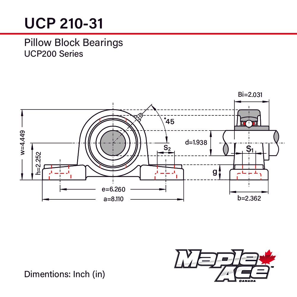 UCP210-31 Pillow Block Bearing 1-15/16in Bore 2-Bolt Solid