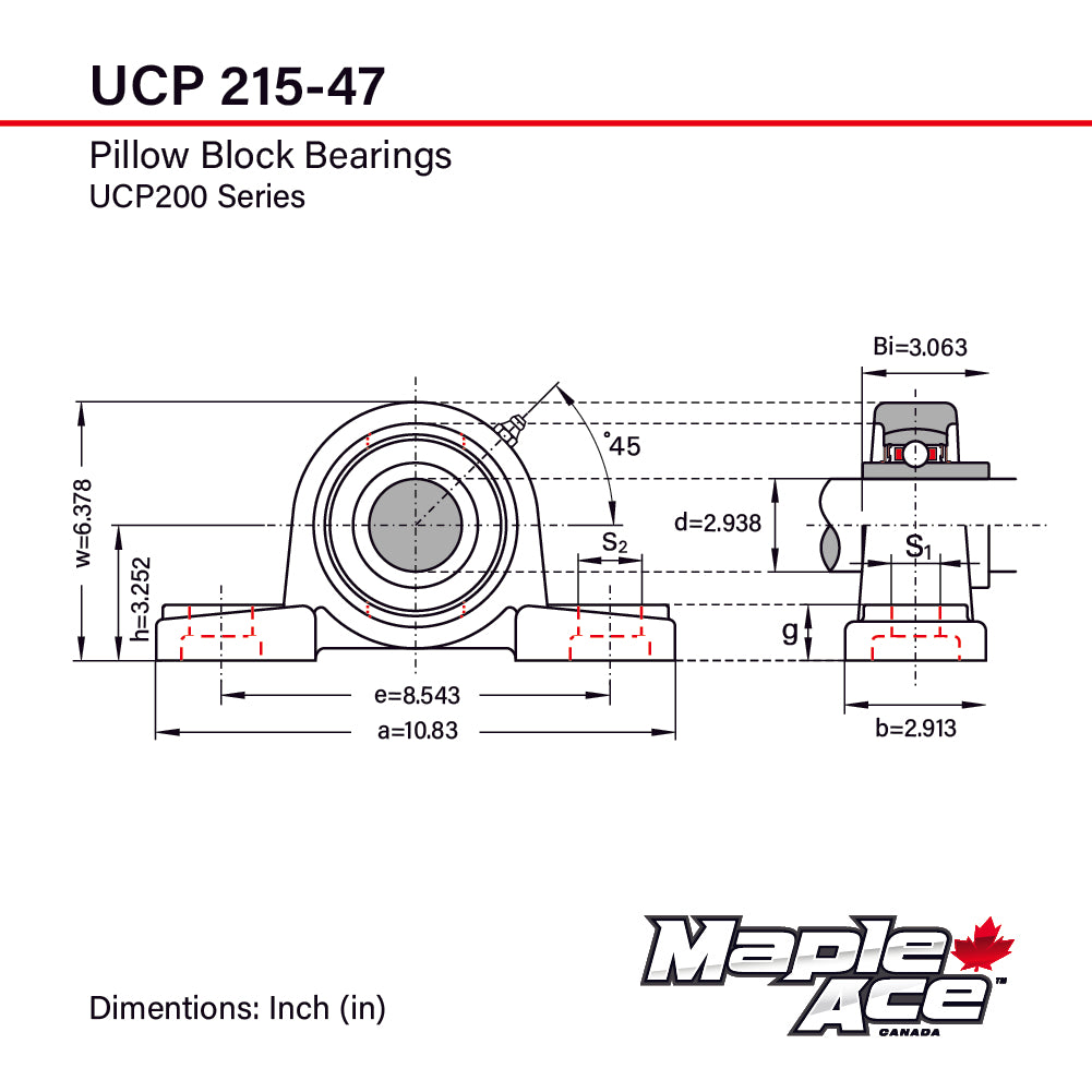 UCP215-47 Pillow Block Bearing 2-15/16in Bore, 2-Bolt, Self-Aligning