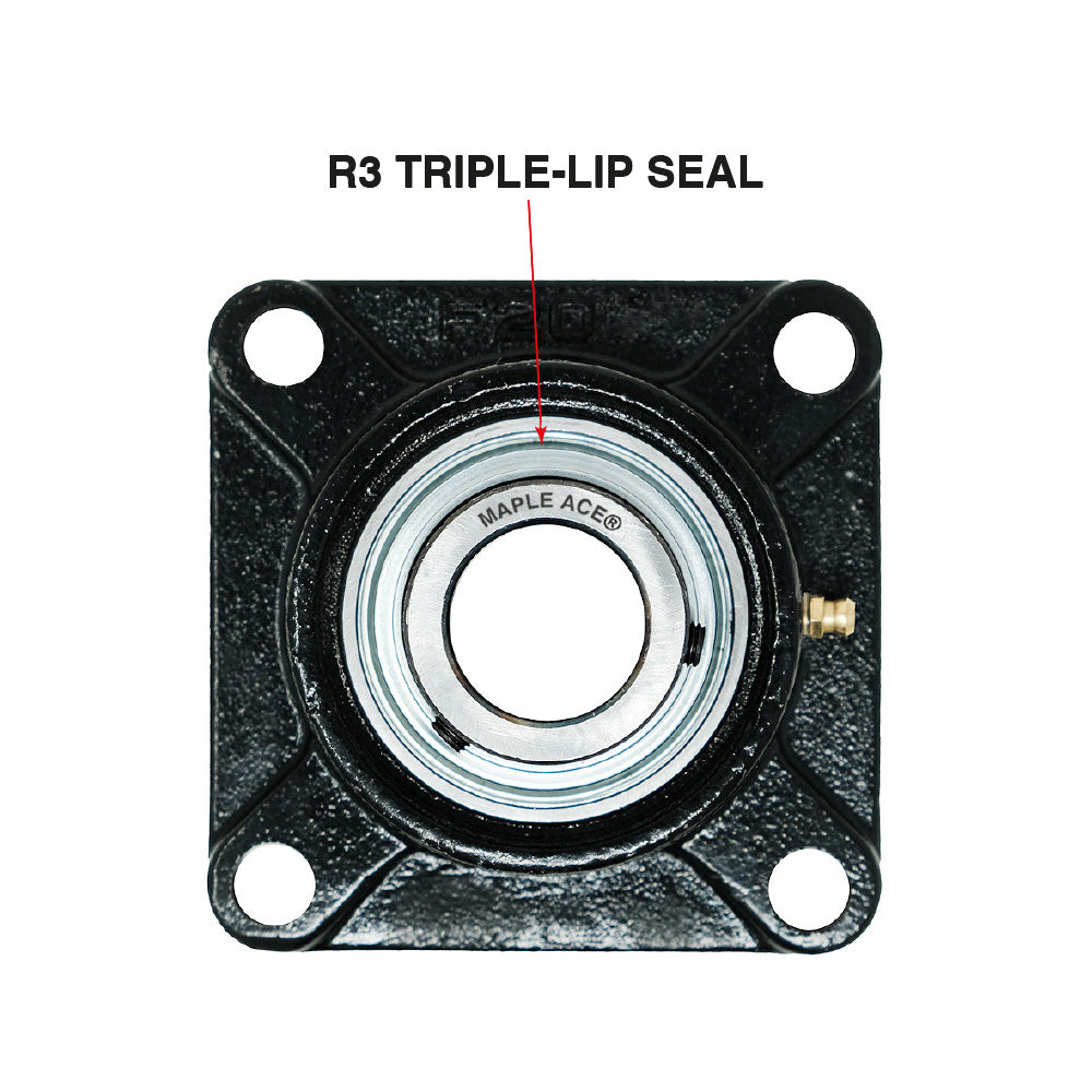 UCF204 Flange Bearing 20mm Bore, 4-Bolt Self-Aligning, Solid Base, 3 Lips Seal