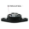 UCFL206-20 Flange Bearing 1-1/4in Bore, Oval 2-Bolt Self-Aligning, Solid Base, 3 Lips Seal