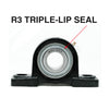 UCP204 20mm R3 Triple-Lip Seal Pillow Block Bearing 2-Bolt Solid